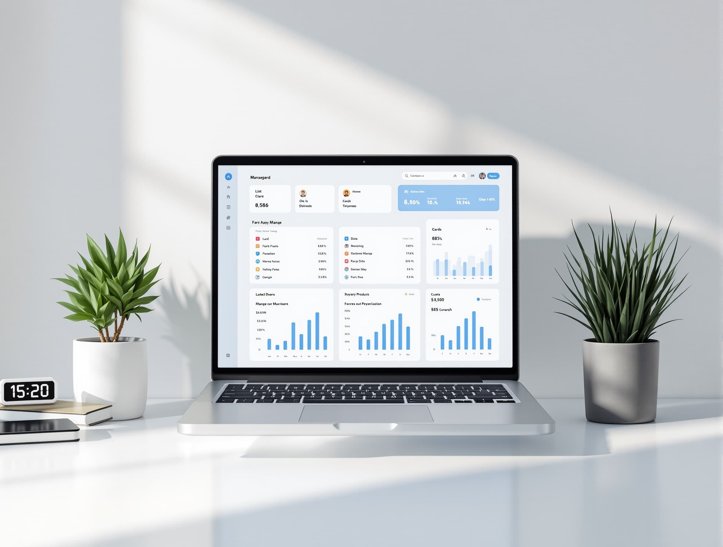 SaaS product dashboard interface floating with subtle shadow productivity template management UI cards lists