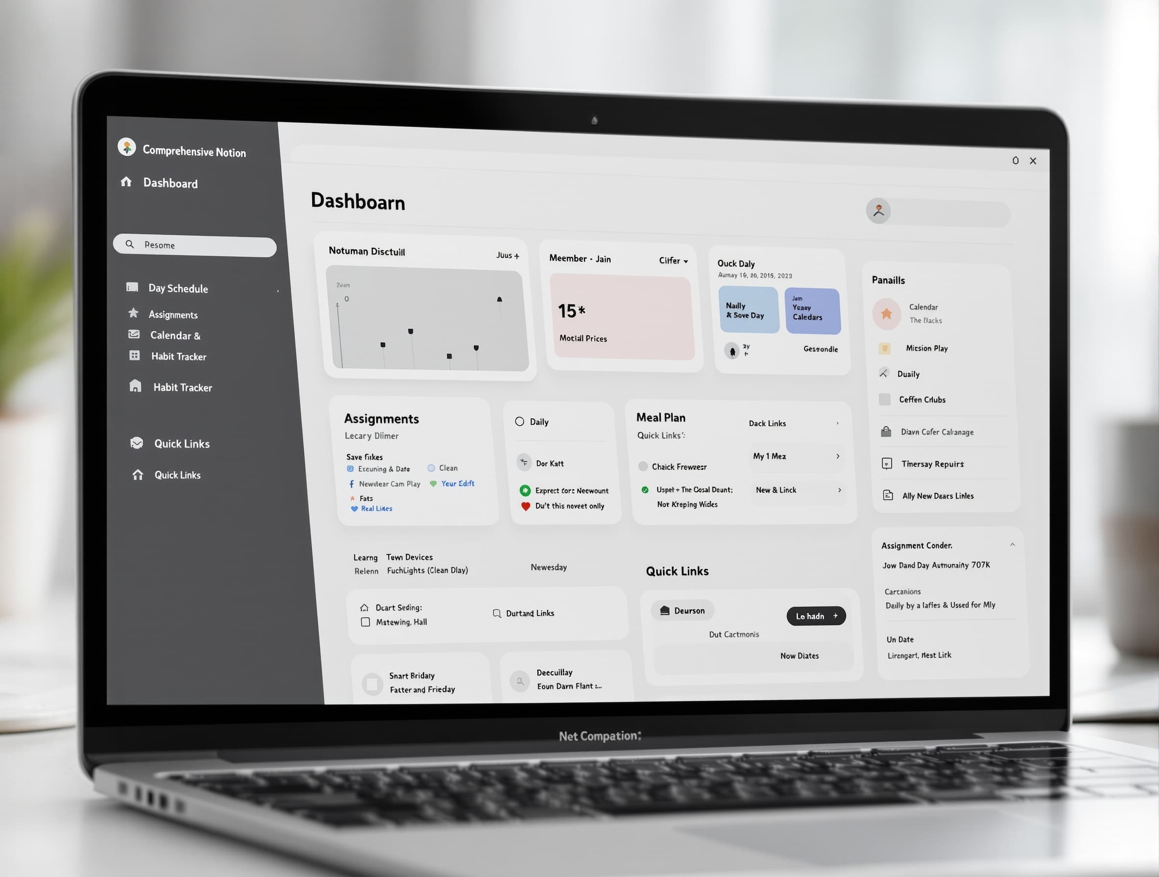Comprehensive Notion student dashboard homepage with widgets for daily schedule assignments calendar habit tracker