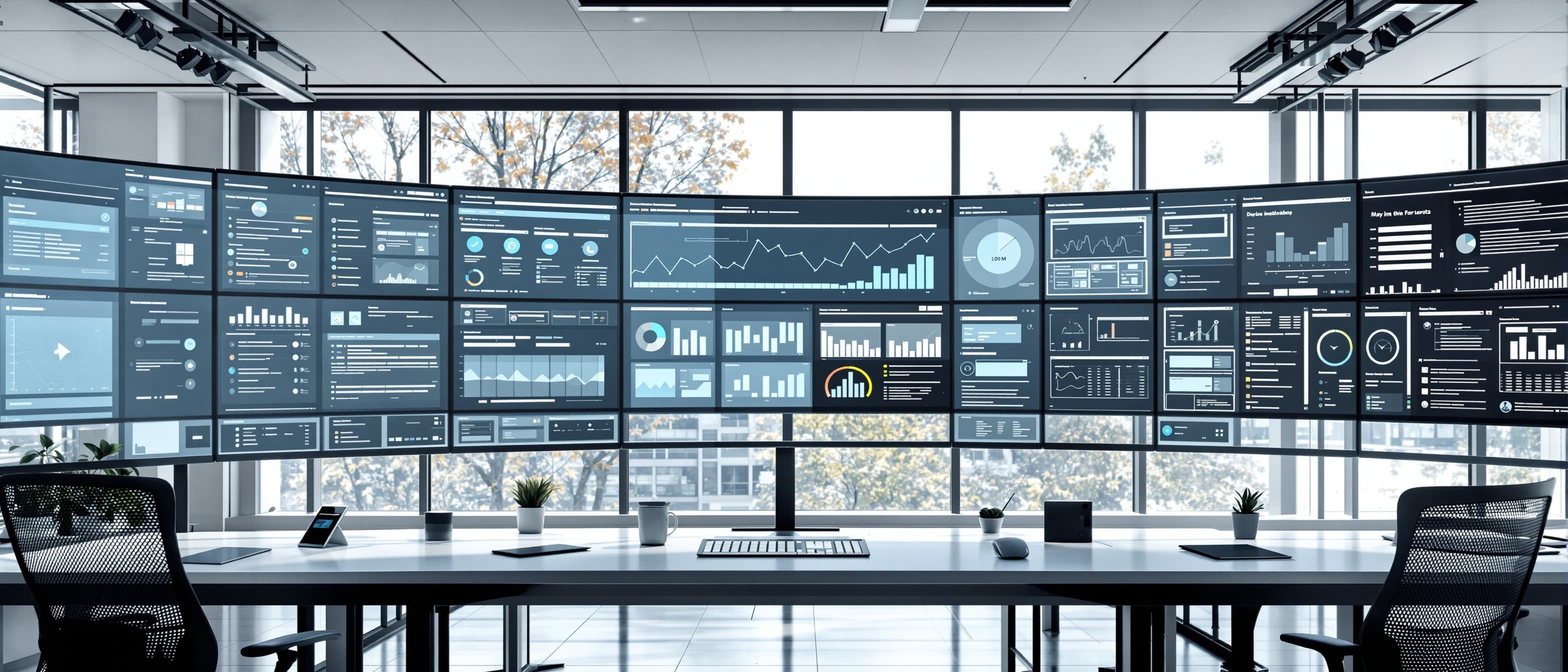 Expansive Notion workspace ecosystem a panoramic arrangement of screens with interconnected databases project